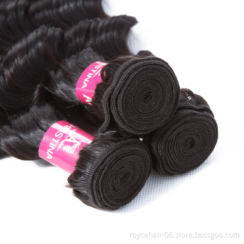 Royce Unprocessed Virgin 100% Human Hair  Brazilian Hair Bundles with Lace Closure Loose Deep Wave